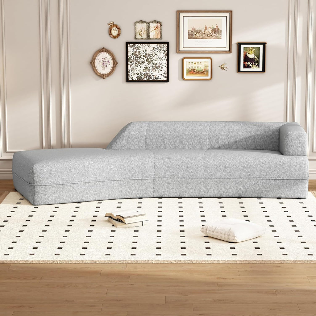 Gray Boucle Curved Sofa with Chaise Lounge A364571