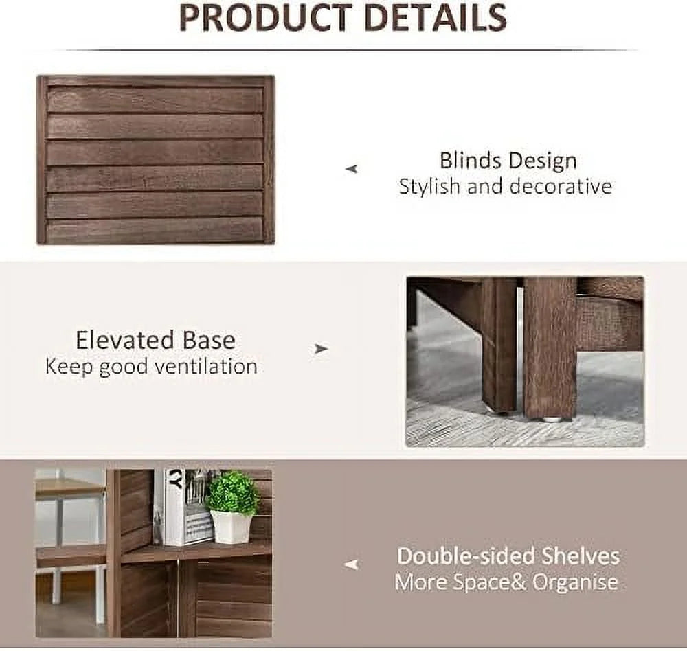 4-Panel Folding Room Divider 5.6 Ft Freestanding Paulownia Wood Privacy Screen Panel with Shelves Walnut P679