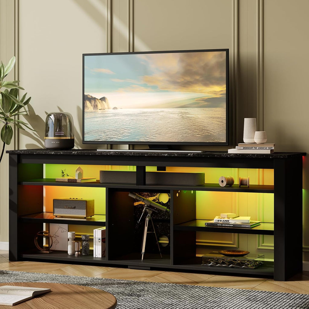 Black Marble TV Stand with 2 Led Lights L99813