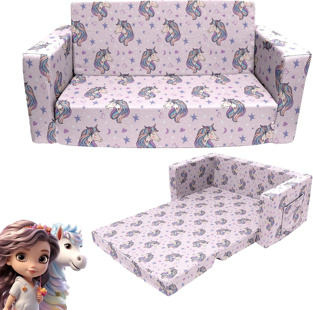 2 Seats Convertible Polyester Kids Sofa with Folding Sleeper S588581