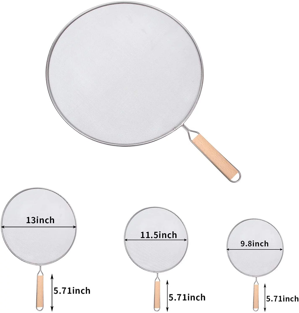 3 Pieces Stainless Steel Grease Splatter Screen Set of 9.8", 11.5" and 13" inch I5679