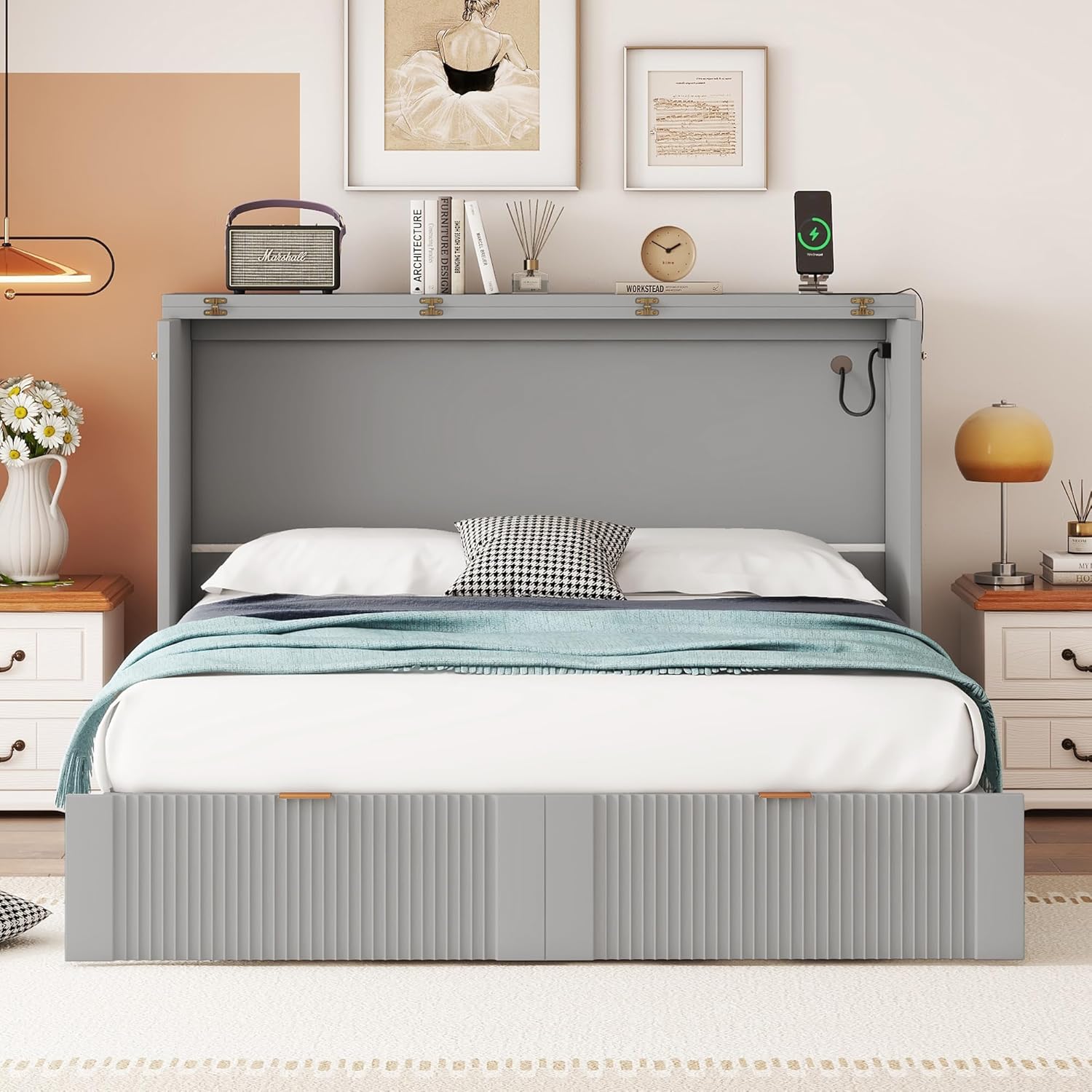 Gray Full Size Murphy Bed with Storage Drawers K368629