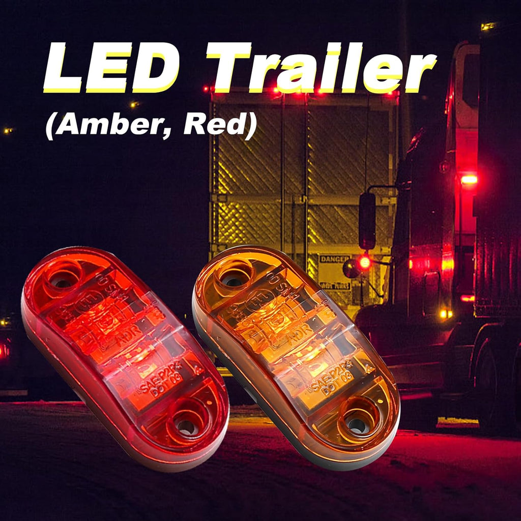 20Pcs 2.5 Inch 2 Diode Oval LED Trailer Marker Lights (Amber, Red) Q3841