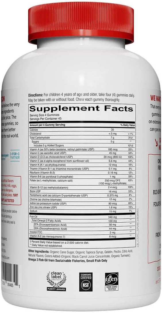 180 Gummies Multivitamin Plus Omega 3 Vitamin D3 Vitamin B12 J412