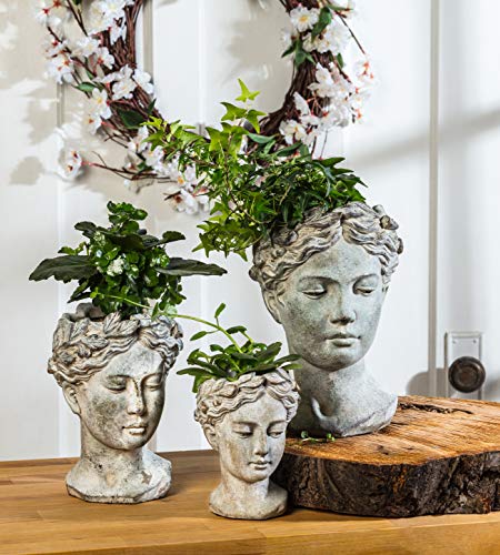 Grey Cement Goddess Head Planter T56551