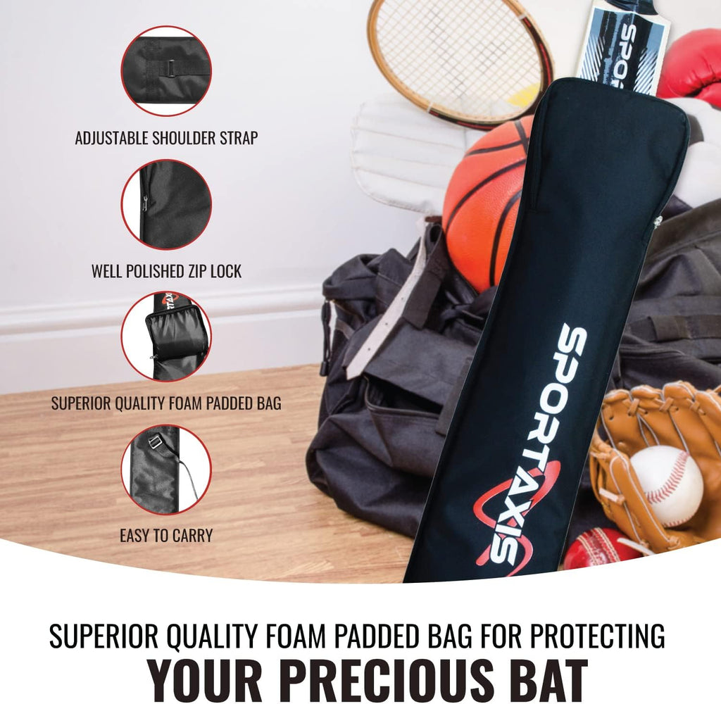 Wooden Kashmir Willow Cricket Bat with Foam-Padded Bag Y496