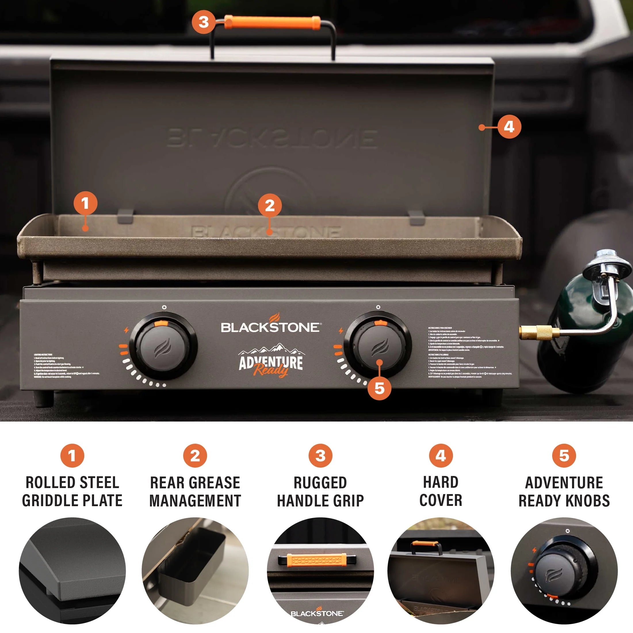 Black 2-Burner 22 Propane Griddle with Hard Cover K83932