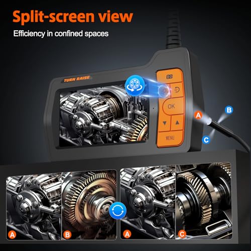 Triple Lens Sewer Camera with 50ft, 5" IPS Screen Borescope with Light, 1080P HD Endoscope IP67 Drain Pipe Snake Drain Camera, 32G Card Semi-Rigid Cable for Plumbing Inspection + Case X68463