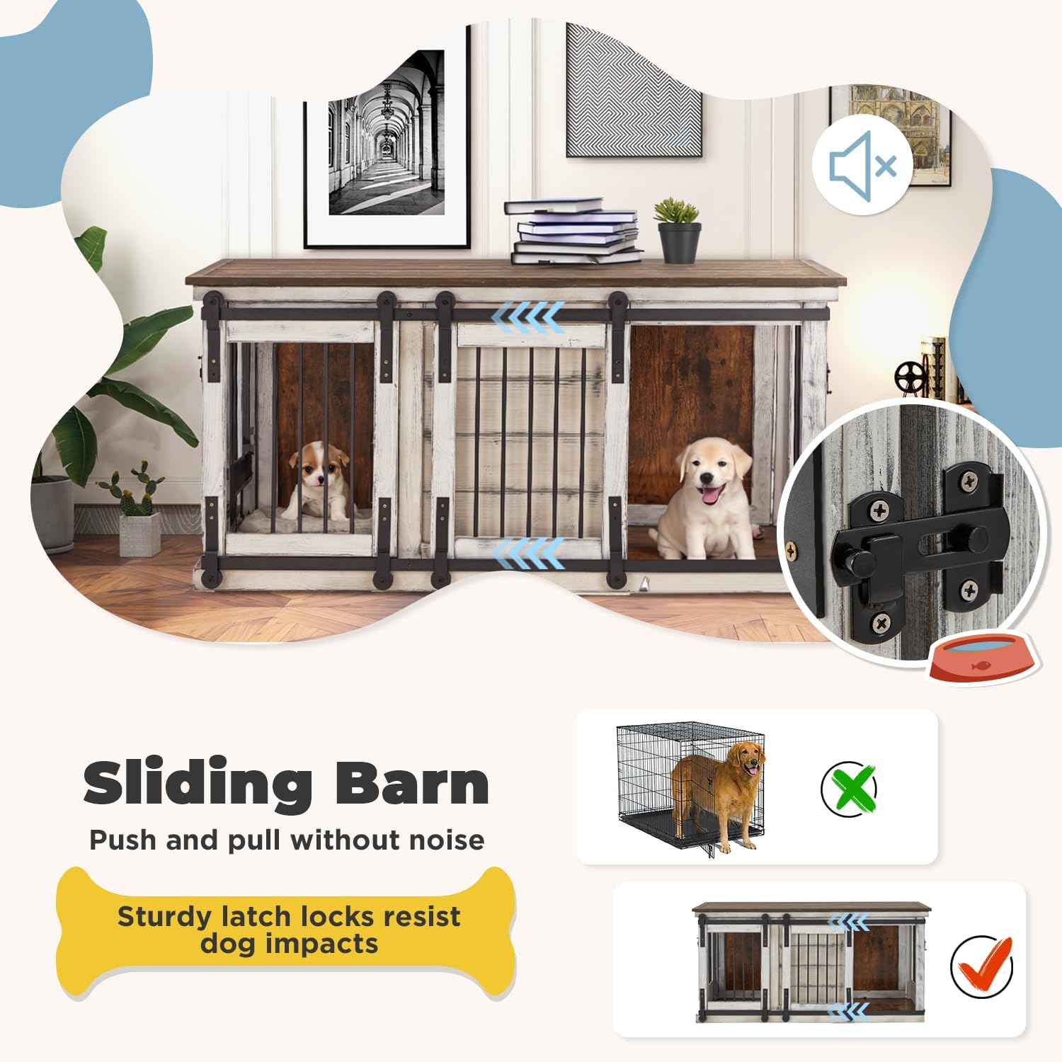 White 62.5'' Solid Wood Dog Crate with Removable Divider Y5774