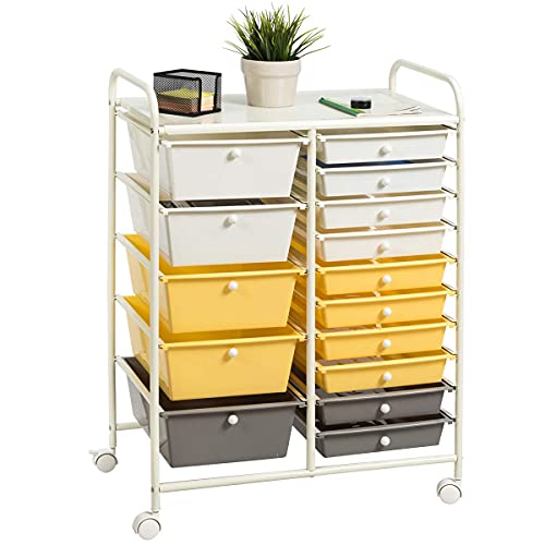 15 Drawer Rolling Storage Cart with Lockable Wheels, Black P862