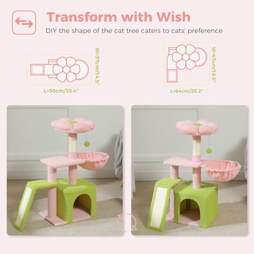Green 32'' Cat Tree with Sisal Scratching Ramp and Hammock Z137714