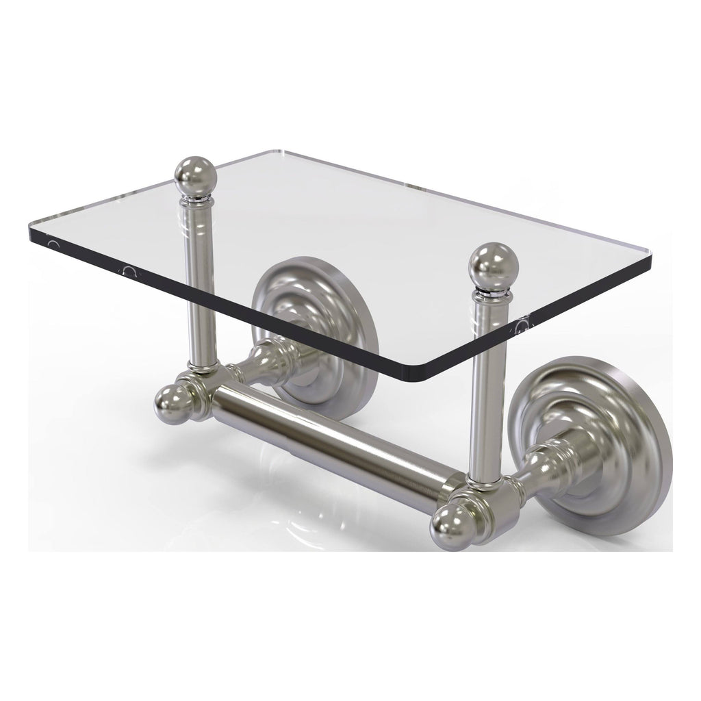 Two Post Toilet Tissue Holder with Glass Shelf - Satin Nickel X568