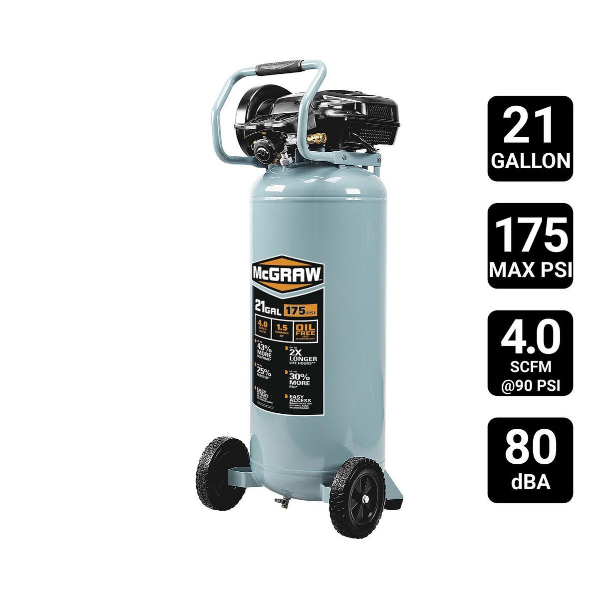 21 Gallon 175 PSI Oil-Free Vertical Air Compressor S314546