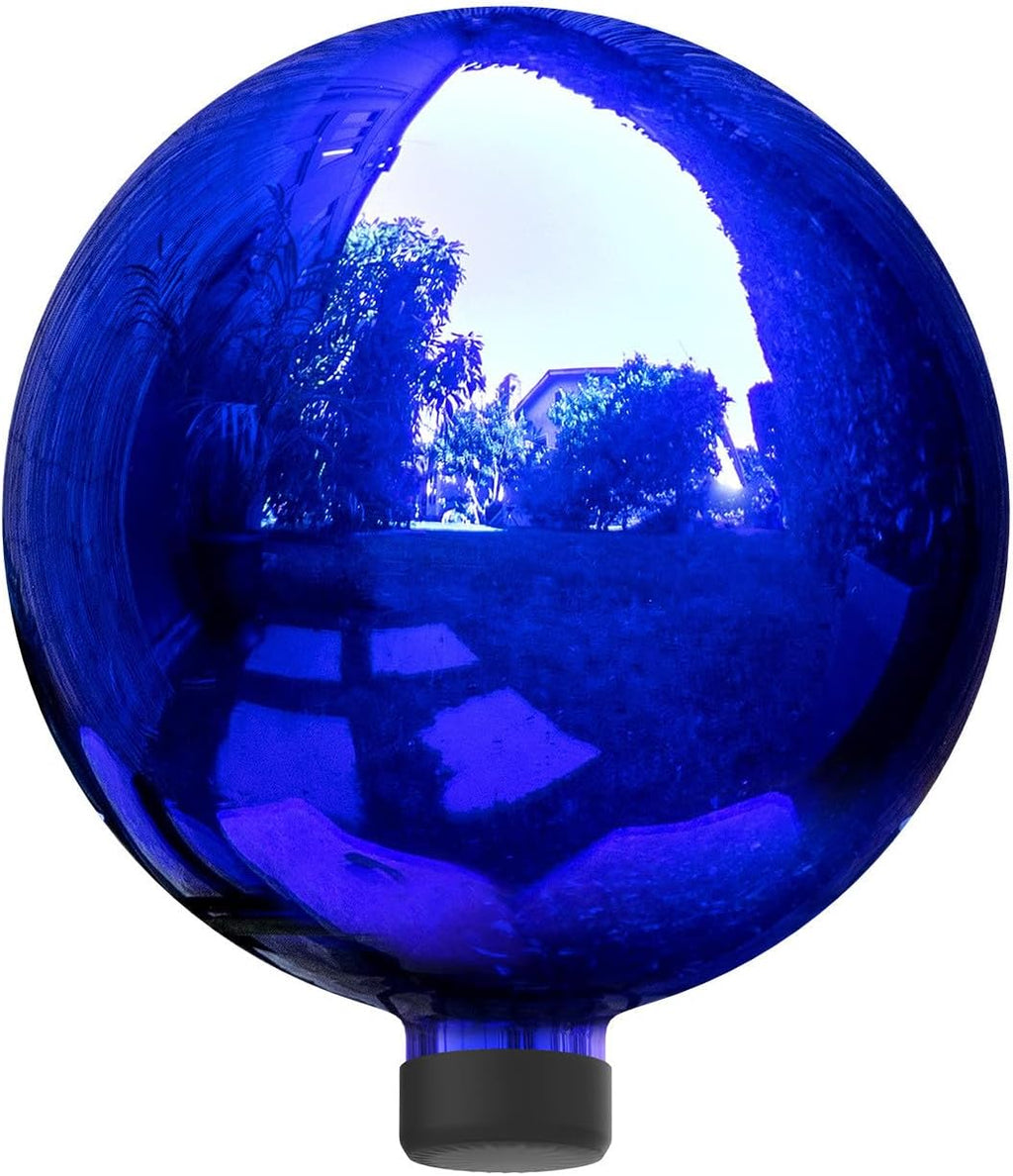 10" Blue Outdoor Glass Gazing Globe with Black Iron Stand Z91953