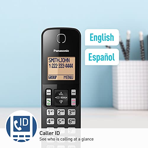 2 Handset Cordless Phone System with Amber Backlit Display (Black) X450