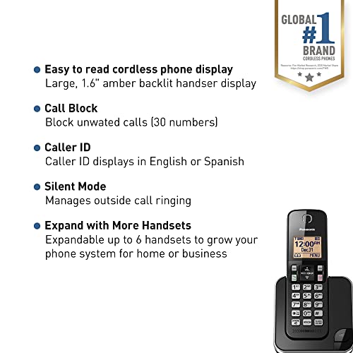 2 Handset Cordless Phone System with Amber Backlit Display (Black) X450