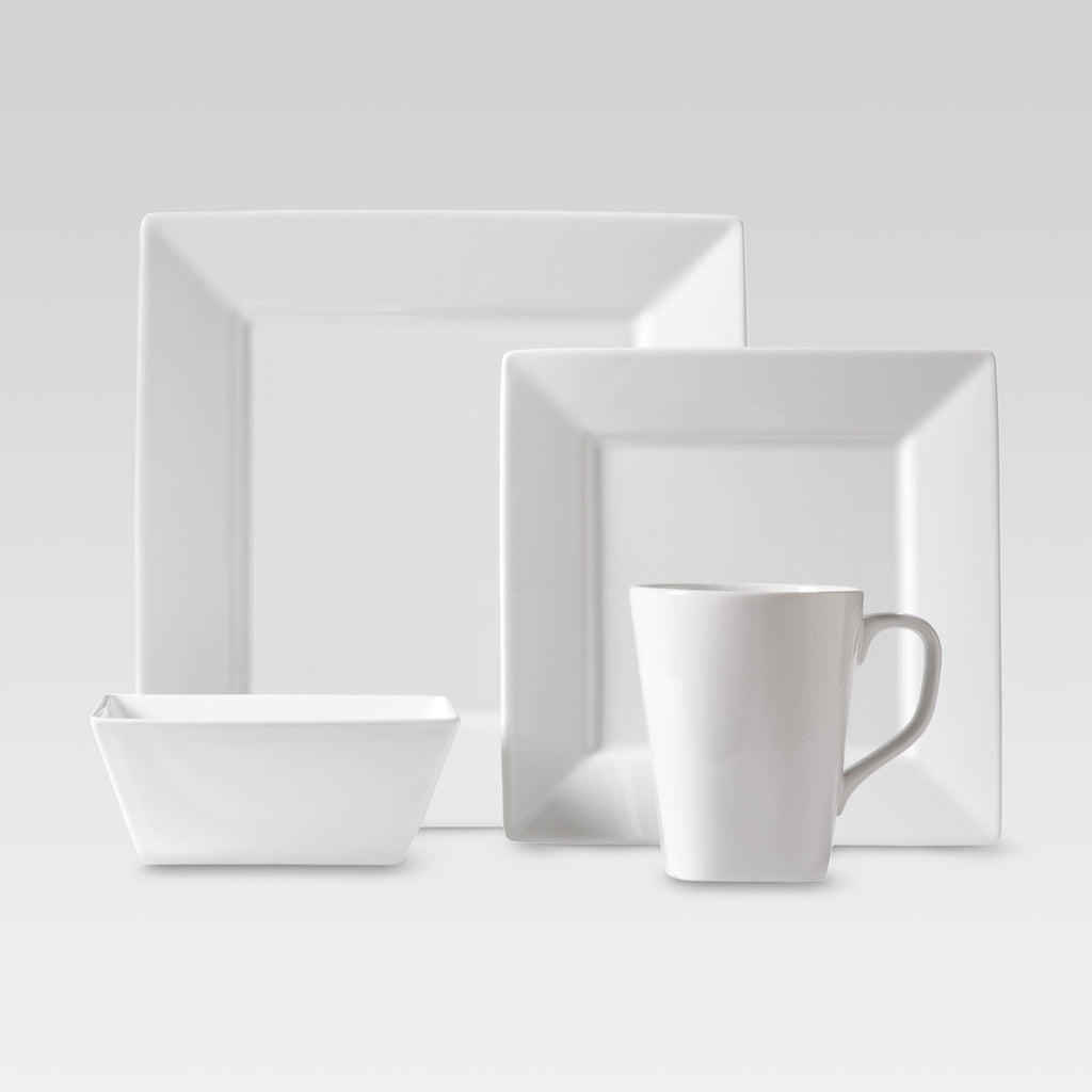 16pc White Porcelain Square Dinnerware Set E5575