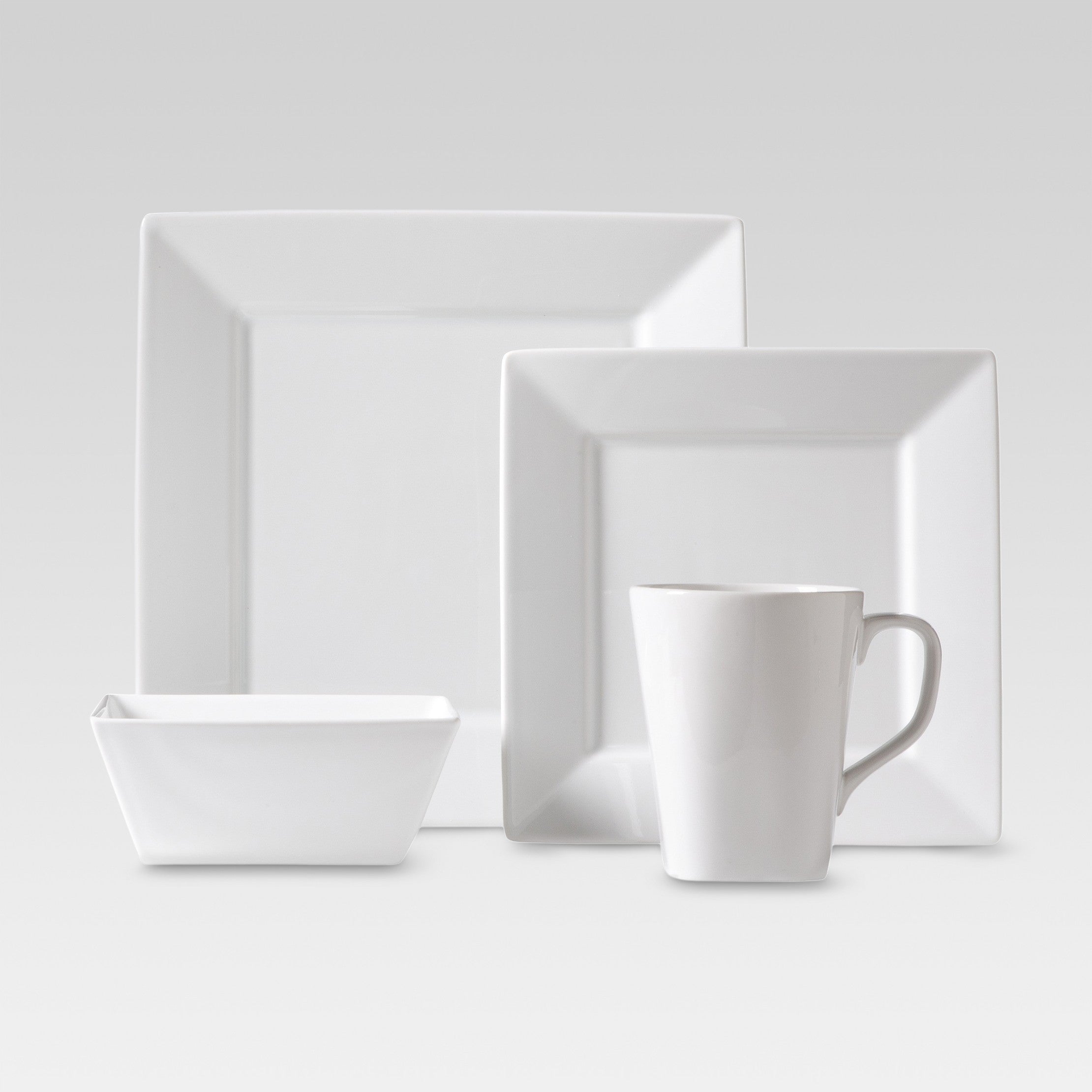 16pc White Porcelain Square Dinnerware Set E5575