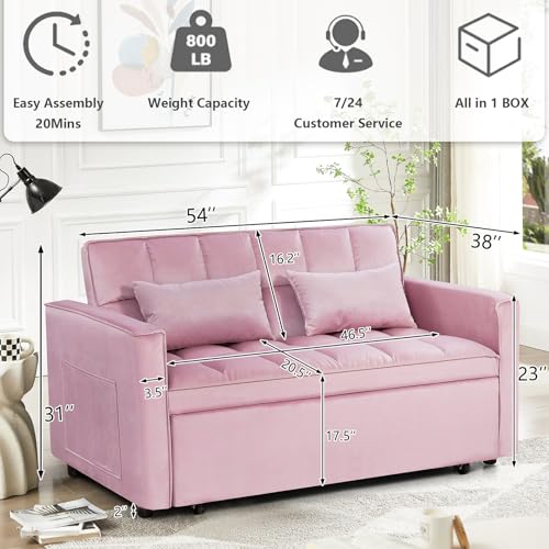 Black Velvet Convertible Sleeper Sofa Bed with Pull-Out Bed V40508