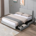 Full Bed Frame with 4 Storage Drawers, Upholstered Storage Bed Platform with Adjustable Headboard, Velvet Fabric (Beige) T643