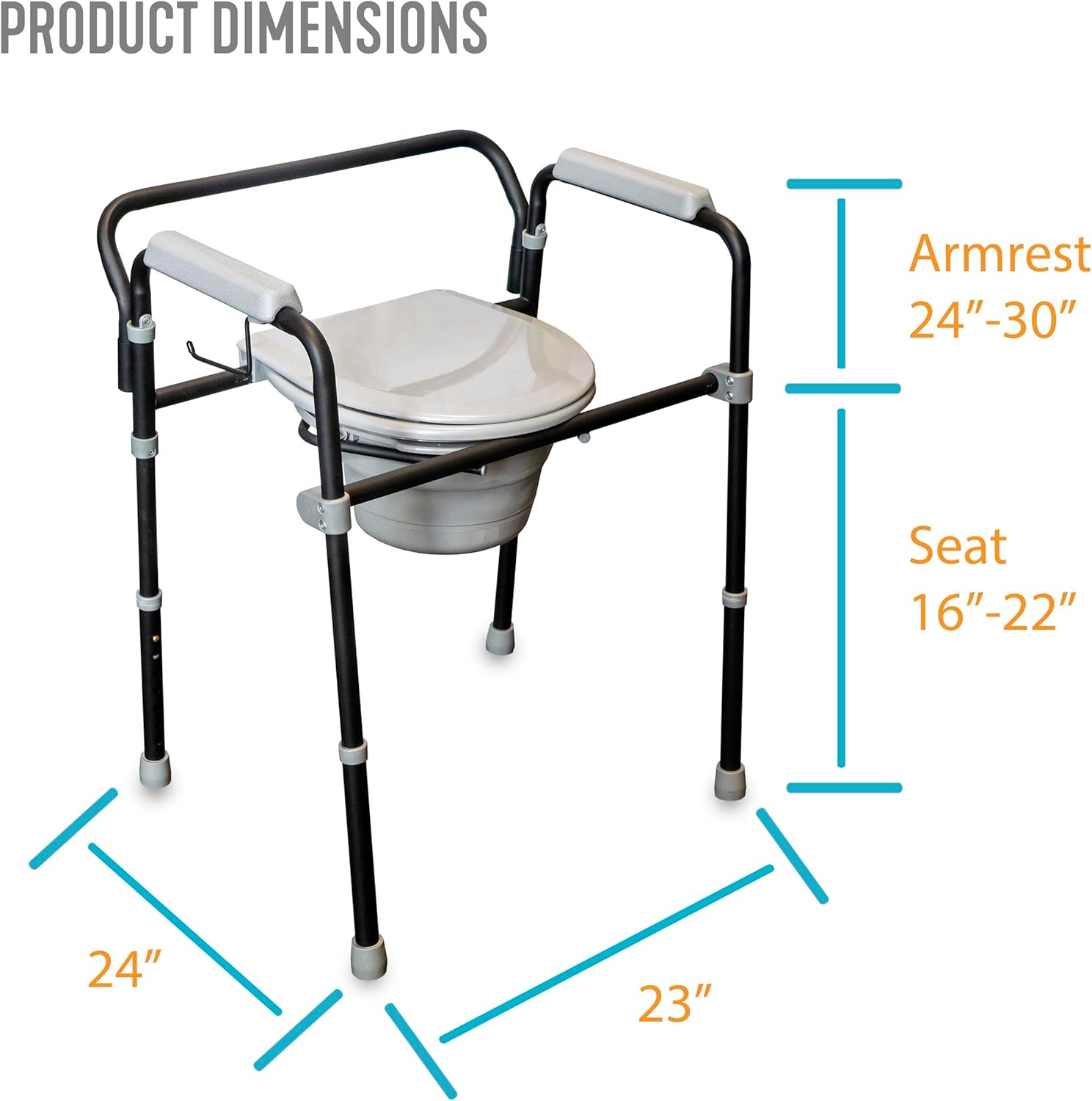Extra Wide 3-in-1 Adjustable Toilet Safety Rail Shower Chair Portable Toilet with Removable Bucket H43769