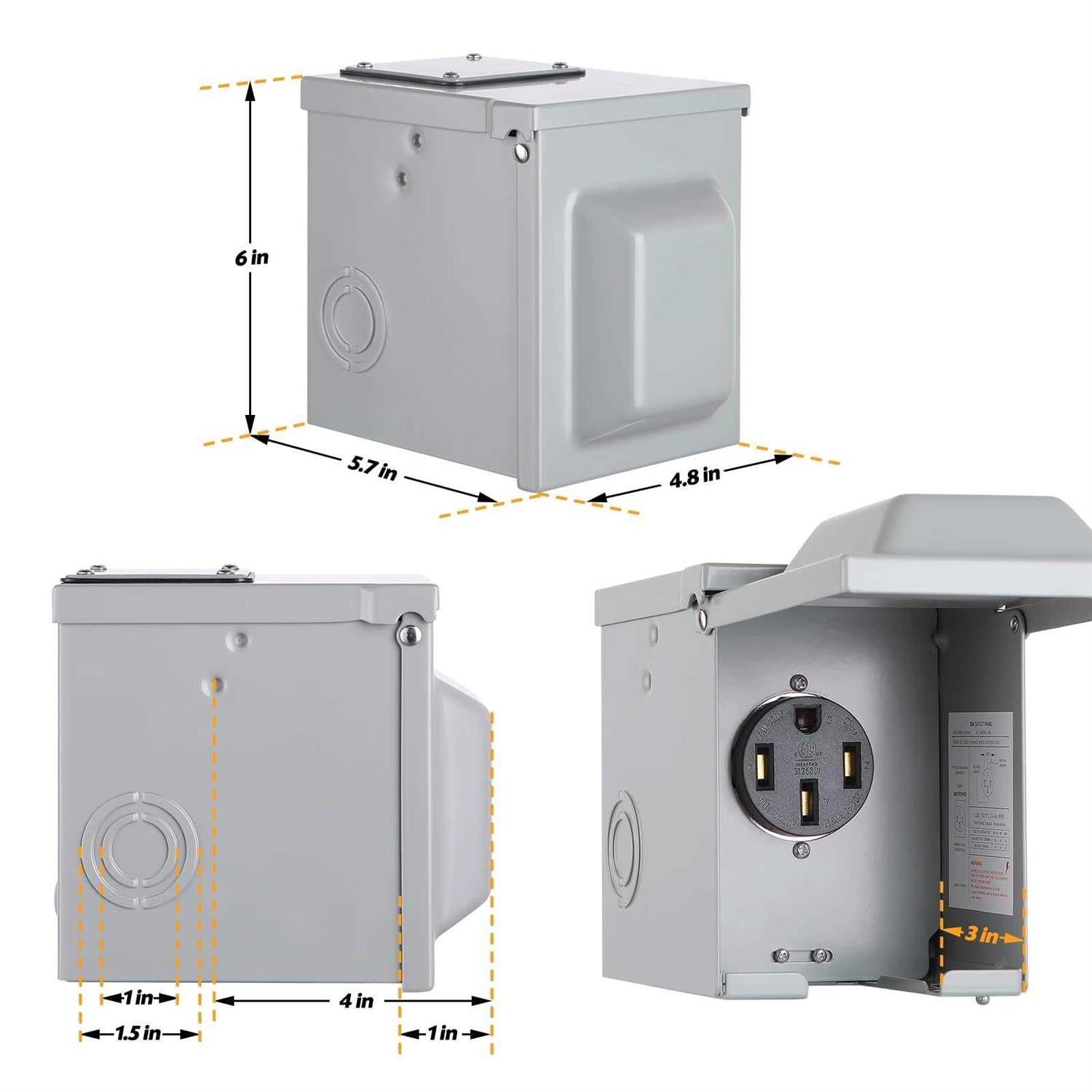 50 Amp 125/250 Volt NEMA 14-50R Weatherproof RV Power Outlet Box U4495