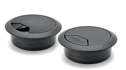 2-Pack Black Plastic Desk Grommet Hole Cover Organizer B947