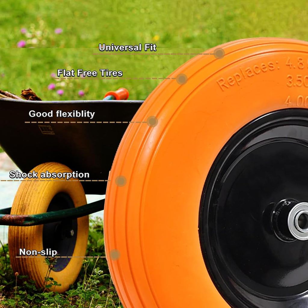 Flat Free Solid Wheelbarrow Tire with 3/4 & 5/8 Wheel Bearing 3" Hub V146074