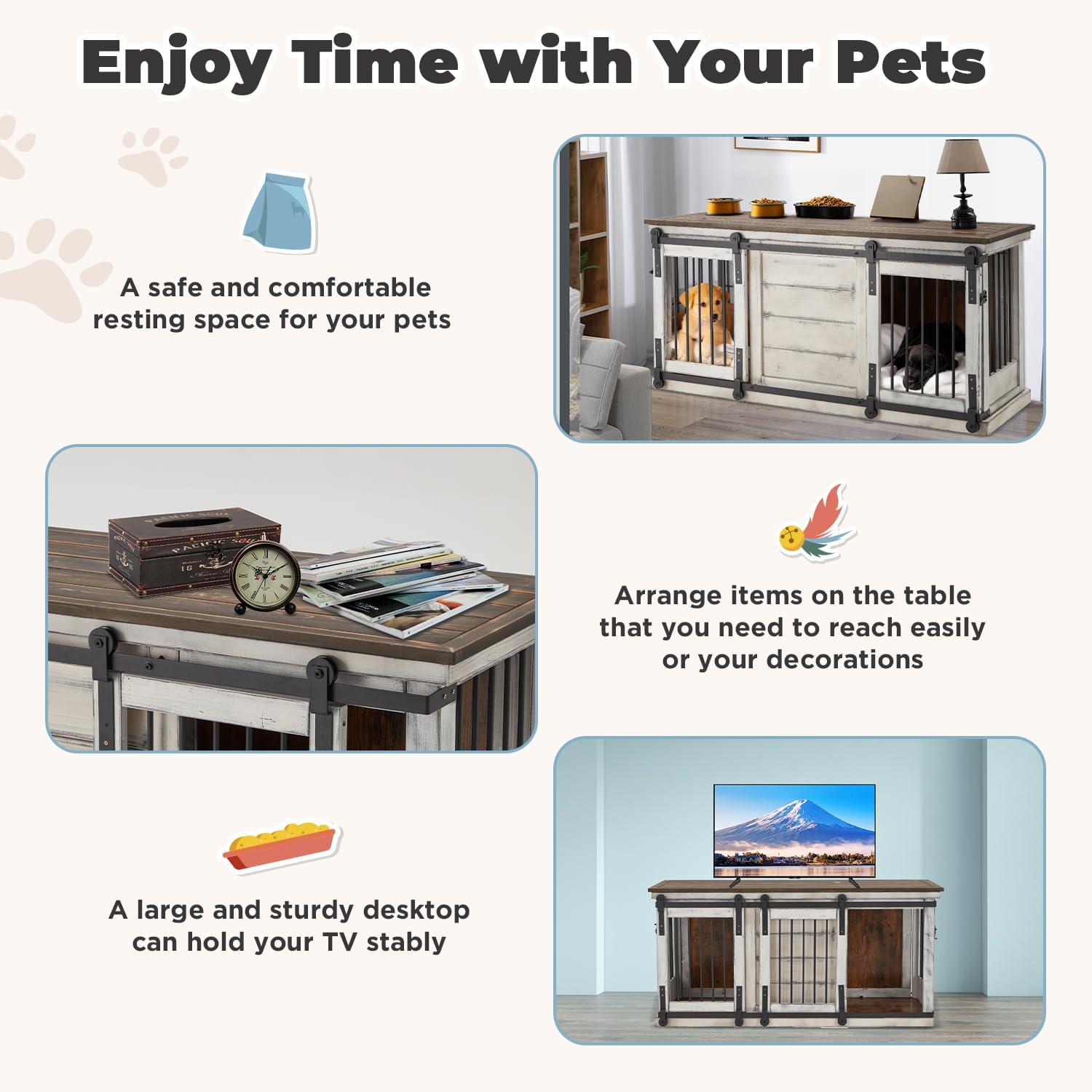 White 62.5'' Solid Wood Dog Crate with Removable Divider Y5774