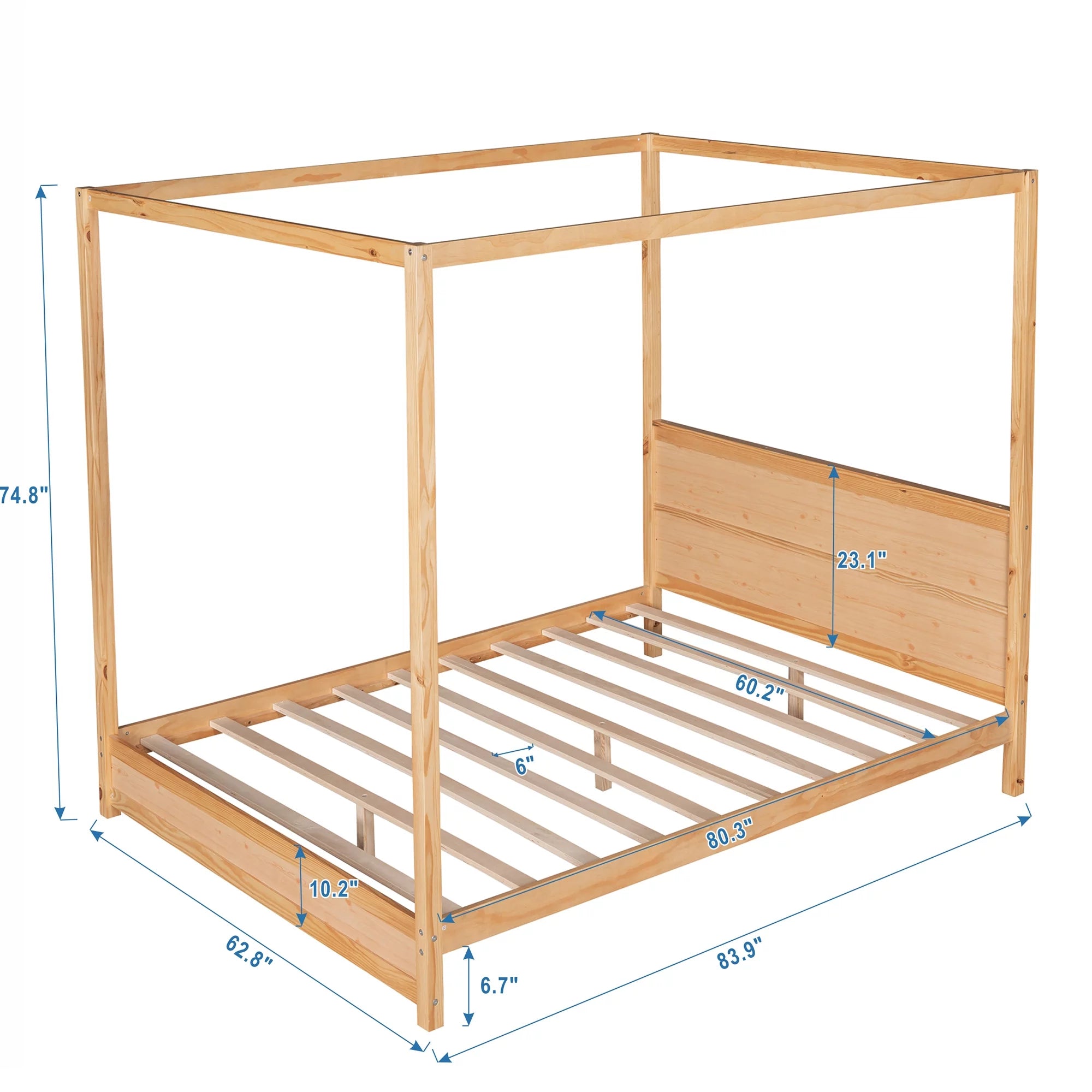 Wood Queen Size Canopy Platform Bed with Headboard O523336