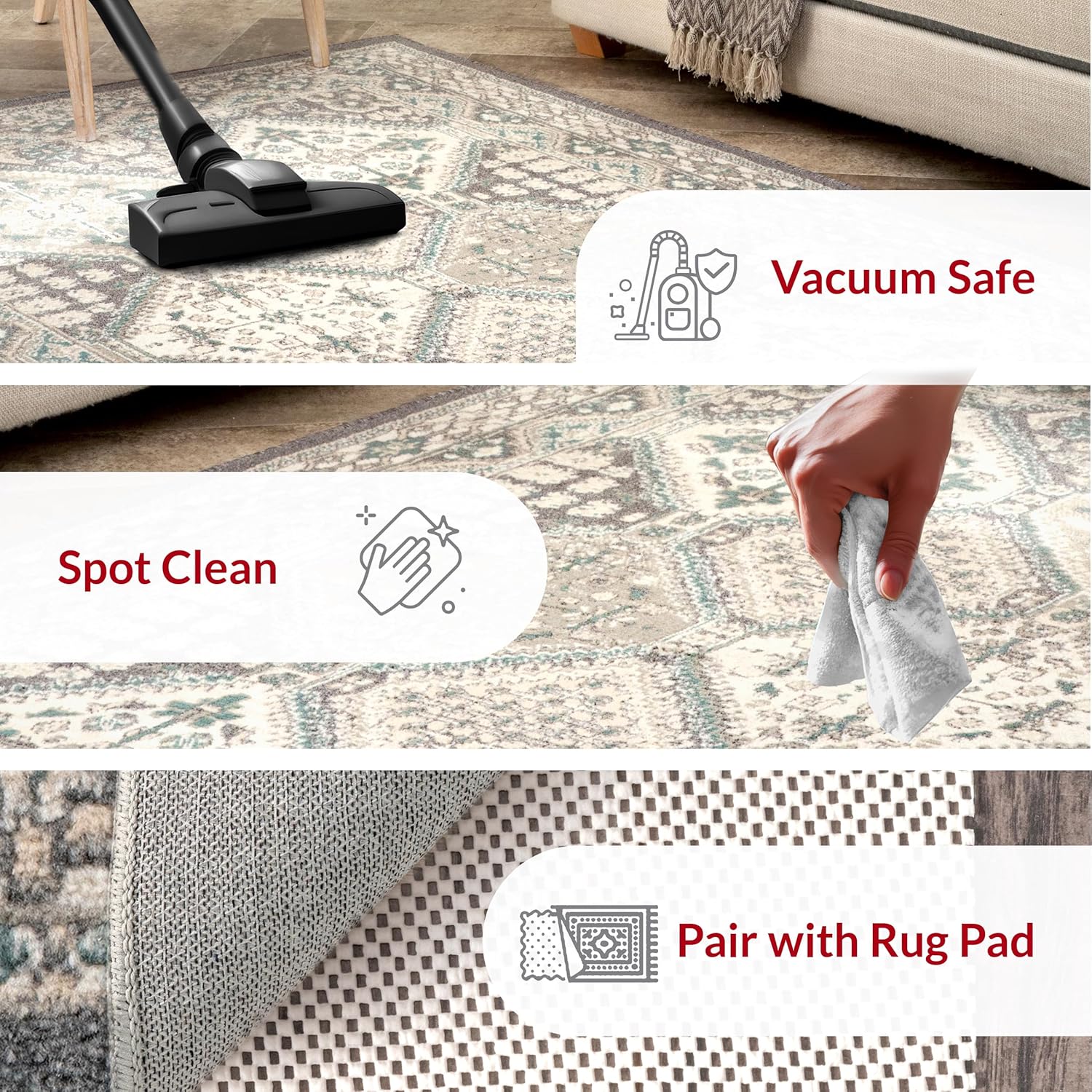 Charcoal 5x8 Stain Resistant Area Rug V7789