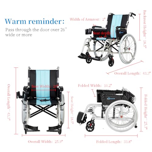 Silver 20" Wide Seat Foldable Magnesium Wheelchair with Travel Bag E5558