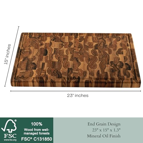 Teak Wood End Grain Cutting Board With Juice Groove P7012