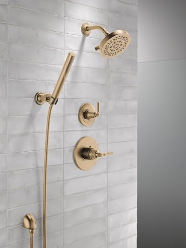 3-Setting Gold Shower System Including Shower Head, Handheld Shower, Shower Handle, Shower Diverter and Shower Valve Kit, Champagne Bronze O37532