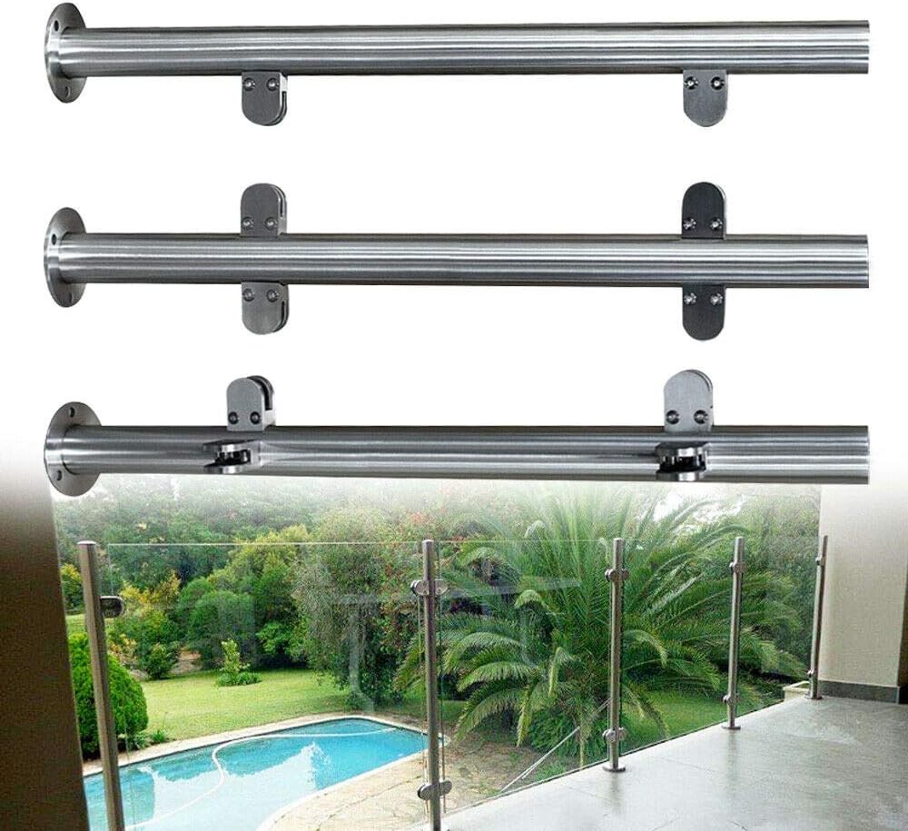 110cm High Glass Balustrade Railing Post Glazing Stainless Steel Pole Handrail Silver Pack of 2 M7609