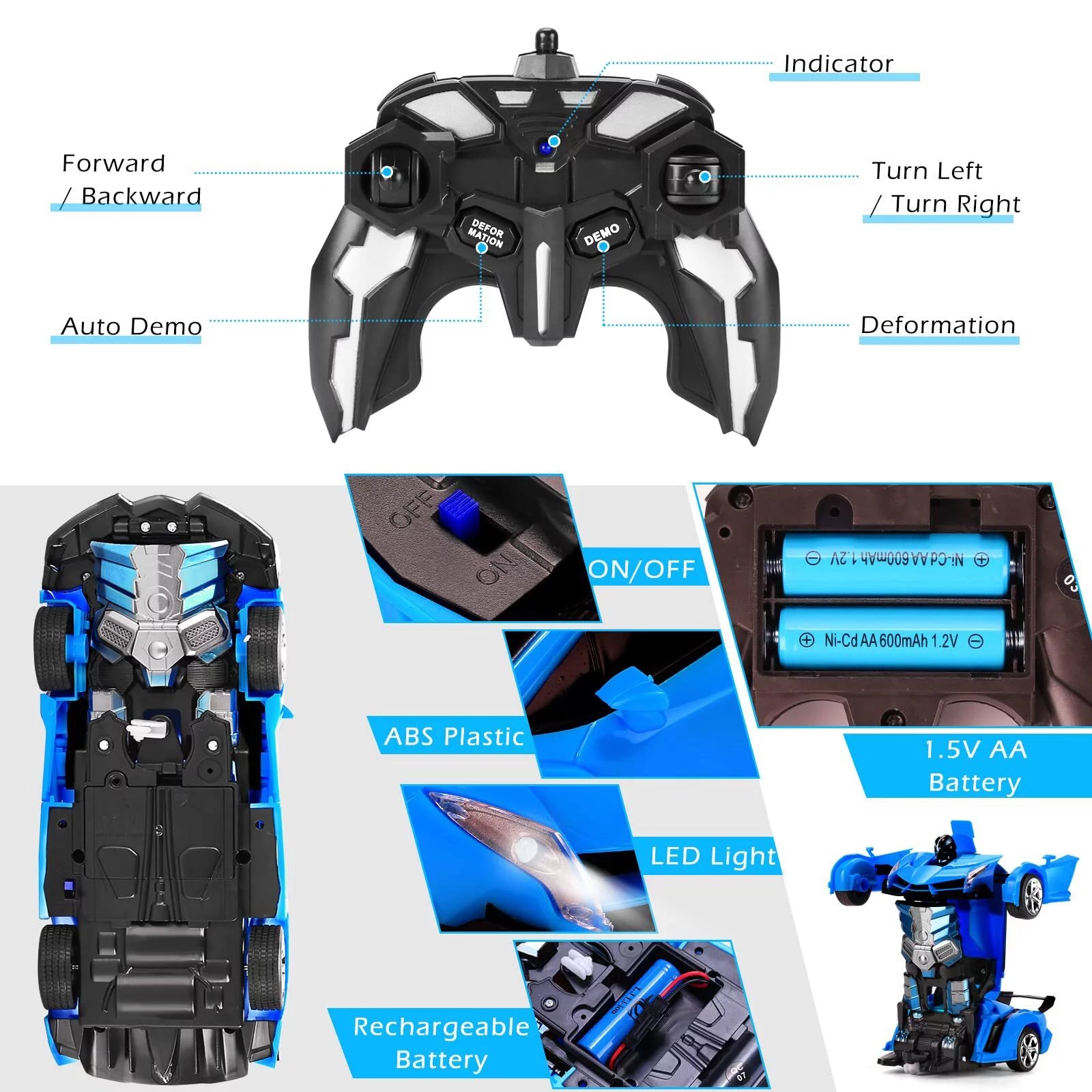 2-in-1 Transform Robot RC Racing Car, 1:18 Scale N332
