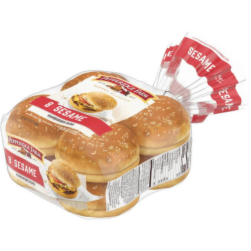 Sesame Topped Hamburger Buns, 4-Pack 8 Count Bags D276