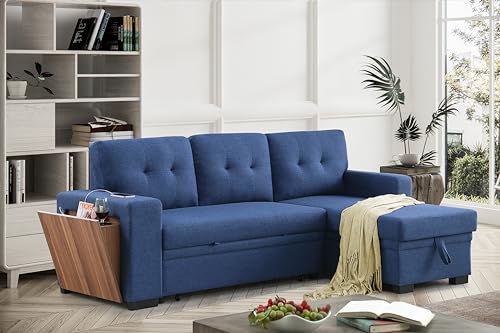 4-in-1 Convertible L Shaped Couch with Pull Out Bed and Storage Sectional Sleeper Sofa B950