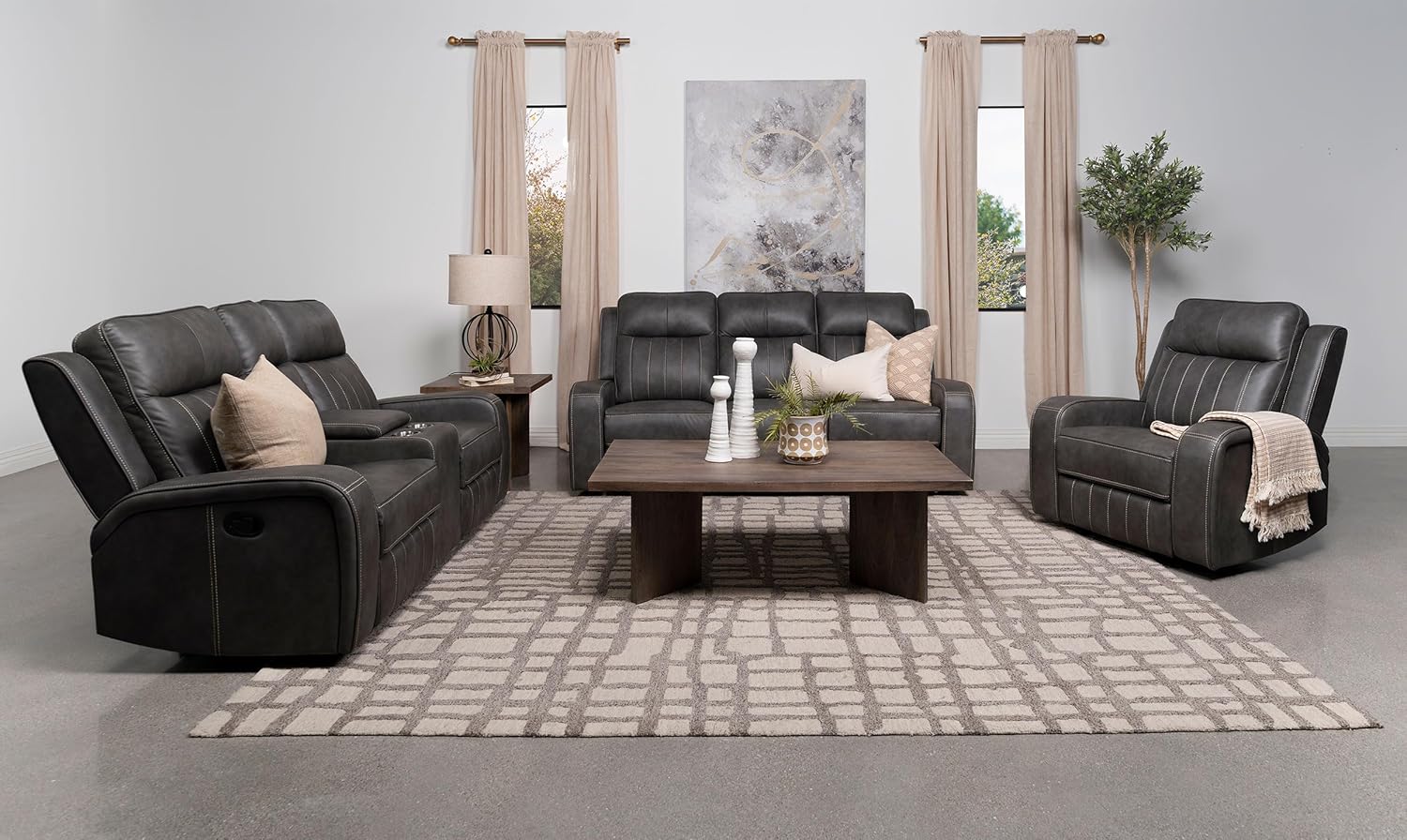 3-Piece Upholstered Motion Reclining Sofa Set Grey S4353