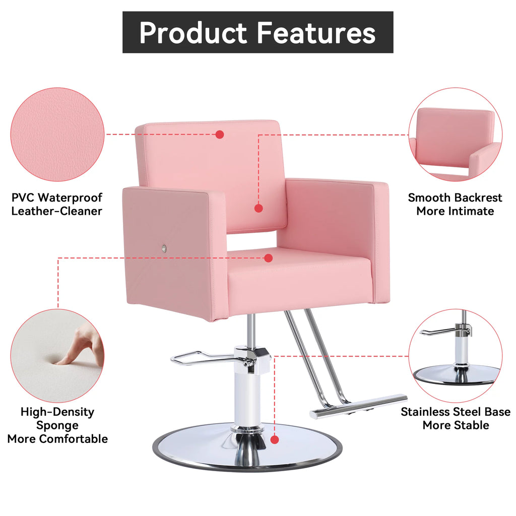 Pink Adjustable Salon Chair with Foot Rest Q519593