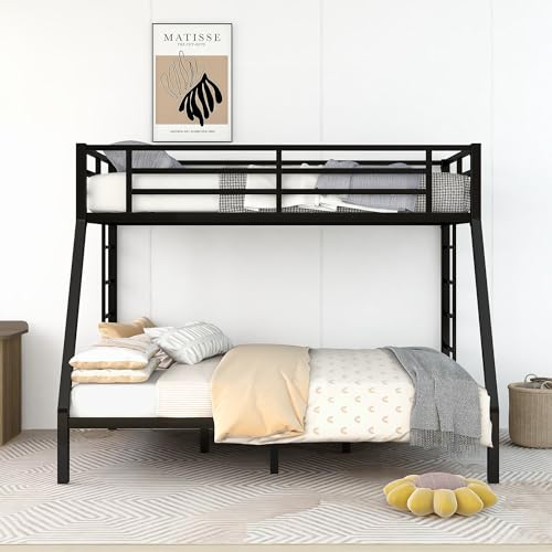 Black Metal Bunk Bed Twin XL over Queen with 2 Ladder & Safety Railing P8777