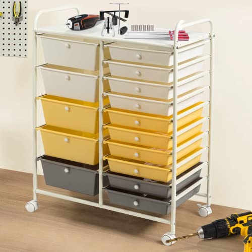 15 Drawer Rolling Storage Cart with Lockable Wheels, Black P862