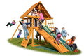 Solid Cedar Wood Swing Set with Clubhouse, Rock Wall, Wave Slide, Monkey Bars, Picnic Table, Swings H61285