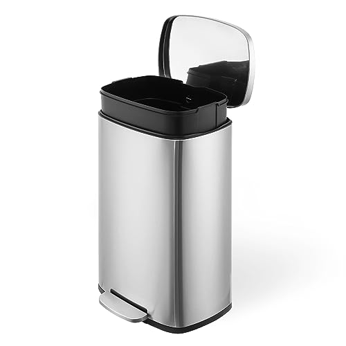 50L 13 Gallon Stainless Steel Step Trash Can with Soft-Close Lid I729