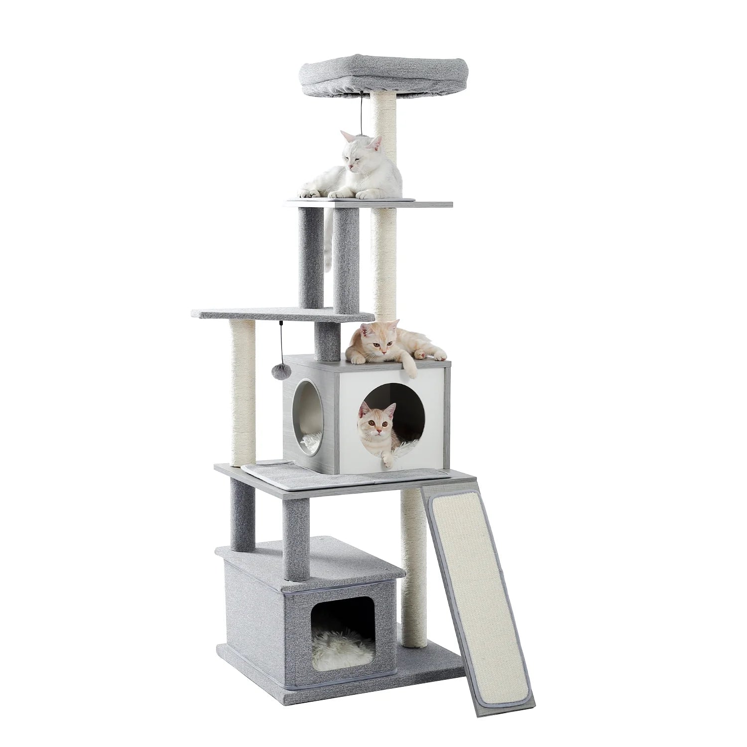 Grey Wood Cat Tree with Sisal Scratching Post Q900165