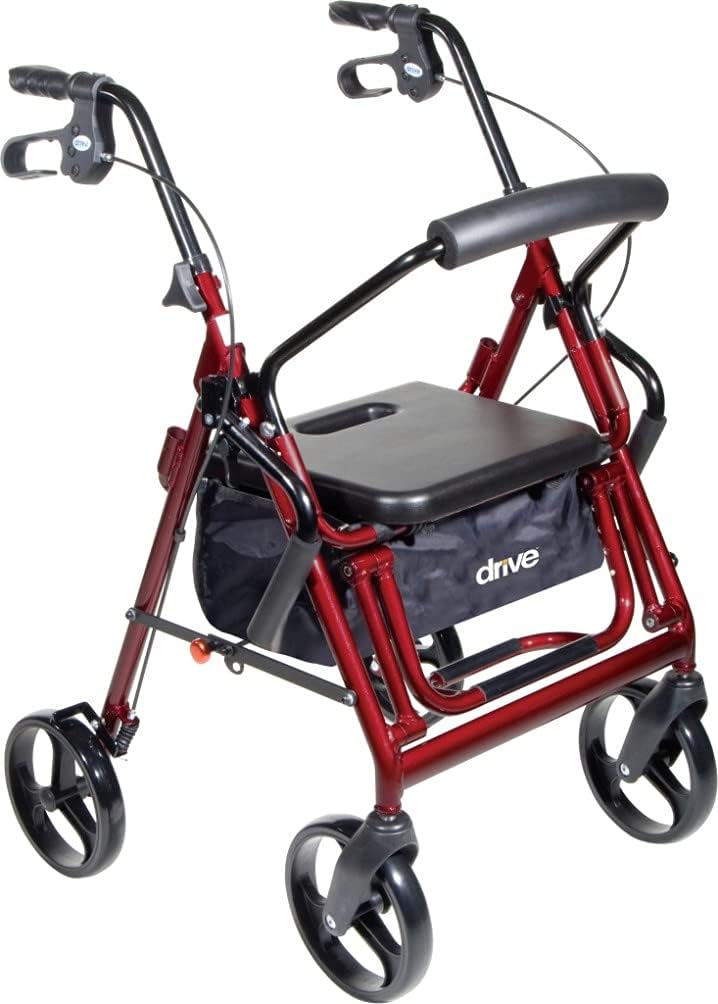 Burgundy Transport Wheelchair Rollator Walker with Padded Seat T647711