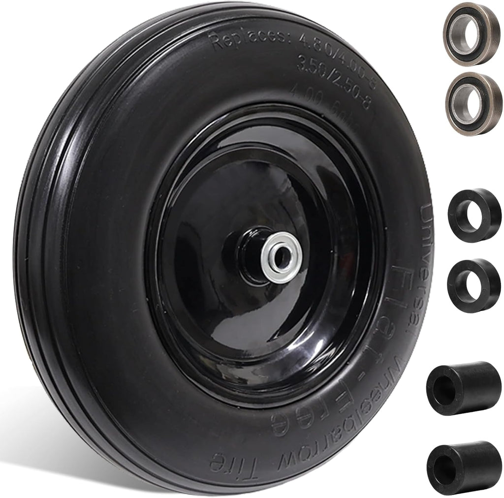 Flat Free Solid Wheelbarrow Tire with 3/4 & 5/8 Wheel Bearing 3" Hub V146074