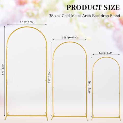 3 Sets Gold Metal Wedding Arch Backdrop Stand and 3 Pcs Arch Cover 5.9ft/4.9ft/3.9ft (Blue) N545828