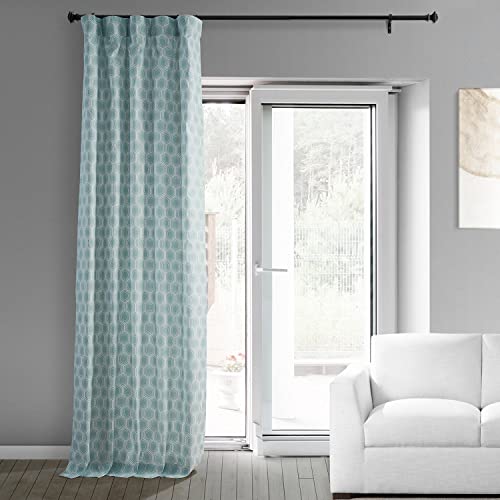Geometric Printed Cotton Curtains 84 Inches Long (1 Panel) 50W x 84L Honeycomb Aqua Y281