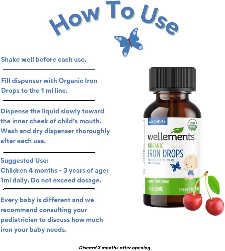 Organic Iron Drops for Babies, Cherry Flavor, 1 Fl Oz O57650